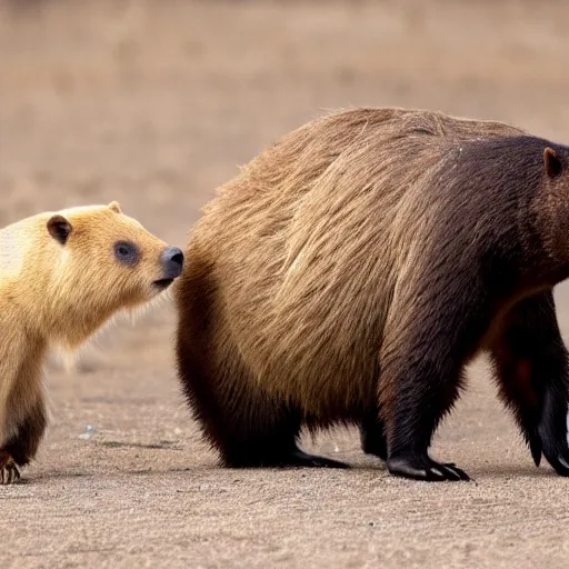 Image similar to capybara police arresting a bear