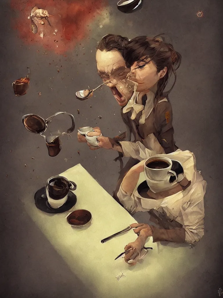 Image similar to the worst way to drink your coffee, by Esao Andrews, serene illustration, fresh colors, conceptart, trending on artstation