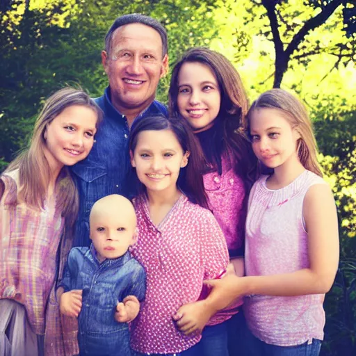 Image similar to photo of a father and his five daughters, high quality photograph, instagram