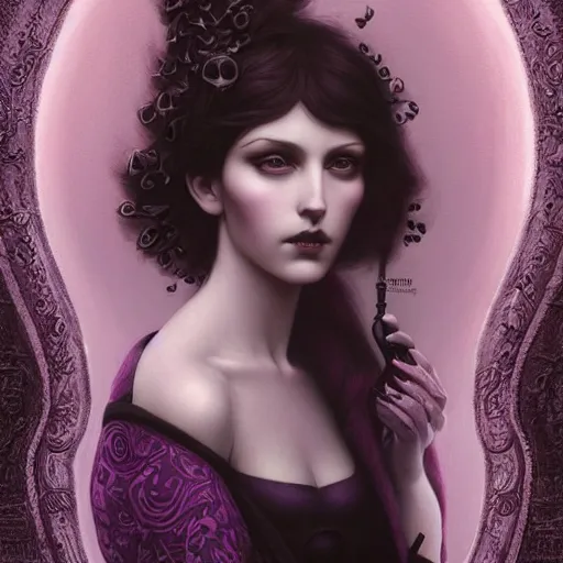 Prompt: by tom bagshaw, photorealistic body shot of absurdities and mushrooms, very beautiful curvy full gothic long dress fantasy, ultra deep fog, purple black lustrous thin haircut, symmetry accurate features, focus, very intricate ultrafine details, award winning masterpiece