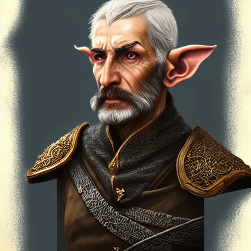 Image similar to portrait painting of an older elven policeman, sharp focus, award - winning, trending on artstation, masterpiece, highly detailed, intricate. art by merwild and ernesto irawan and rachel denton