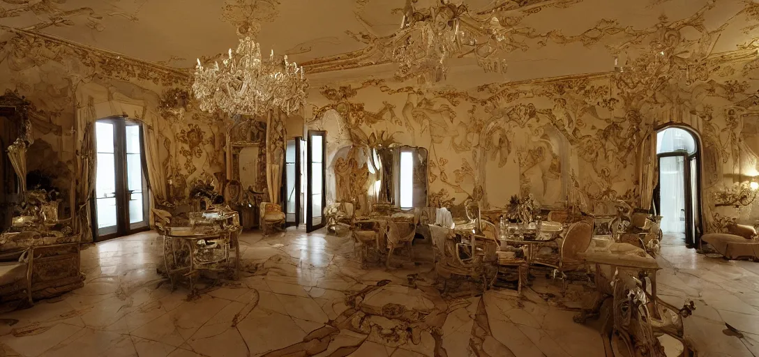 Prompt: a 2 0 0 0 s digital photo with flash on of the interior of an italian villa, low quality image taken off an interior design blog.