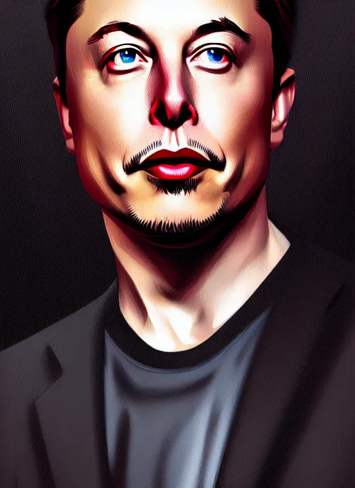 Image similar to portrait of elon musk, intricate, elegant, highly detailed, digital painting, artstation, concept art, smooth, sharp focus, illustration