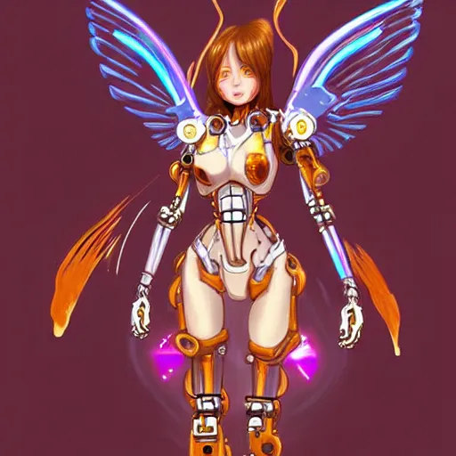 Image similar to concept art | robotic cybernetic god - system feminine angel in heavy syrup marauding through a peaceful path, artstation / pixiv!!!