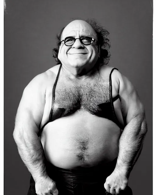 Image similar to portrait of danny devito as a professional wrestler. photographic, photography