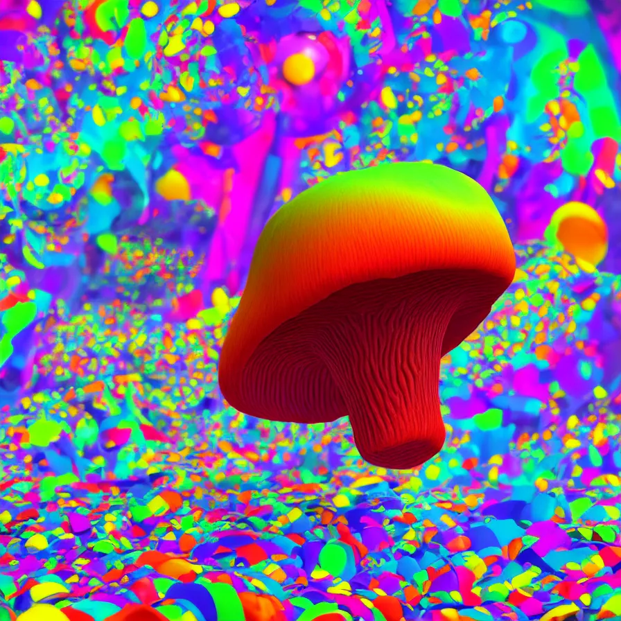 Image similar to big colorful mushroom, a computer render by jonathan zawada, flume, a 3 d render, featured on polycount, shutterstock contest winner, psychedelic art, psychedelic, rendered in cinema 4 d, 3 d