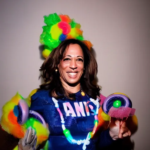 Image similar to photo of kamala harris as a candy raver girl