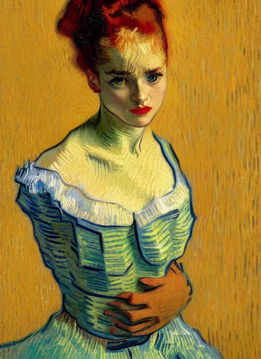 Image similar to portrait of a beautiful parisian dancer, detailed beautiful face in painting, detailed beautiful portrait, expressionist oil painting masterpiece, 8 k resolution, smooth, sharp focus, pastel color palette, trending on artstation, by van gogh