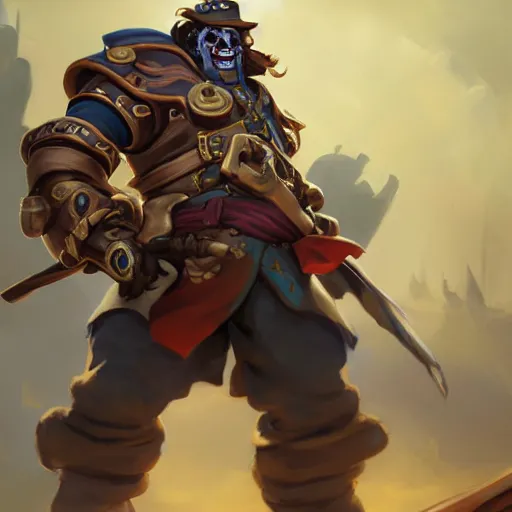 Image similar to greg manchess portrait painting of partially armored undead pirate captain lechuck as overwatch character, medium shot, asymmetrical, profile picture, organic painting, sunny day, matte painting, bold shapes, hard edges, street art, trending on artstation, by huang guangjian, gil elvgren, ruan jia, greg rutkowski, gaston bussiere