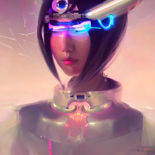 Prompt: a portrait of an asian girl as a beautiful cybernetic techno queen, japanese woman, cyberpunk concept art by pete mohrbacher and wlop and artgerm josan gonzalez and syd mead, digital art, highly detailed, intricate, sci-fi, sharp focus, Trending on Artstation,