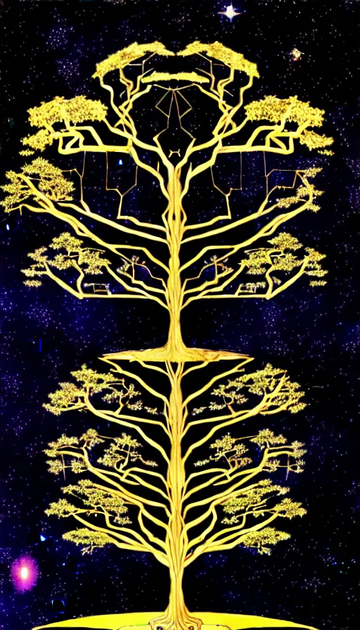 Image similar to the tree of the cosmic dynasty. a lineage from constellations in space