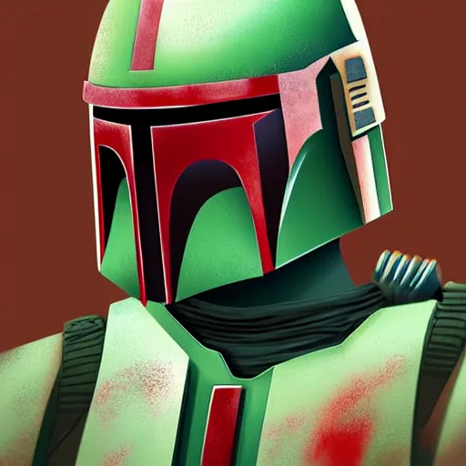 Image similar to portrait of boba fett from star wars, highly detailed, centered, solid color background, digital painting