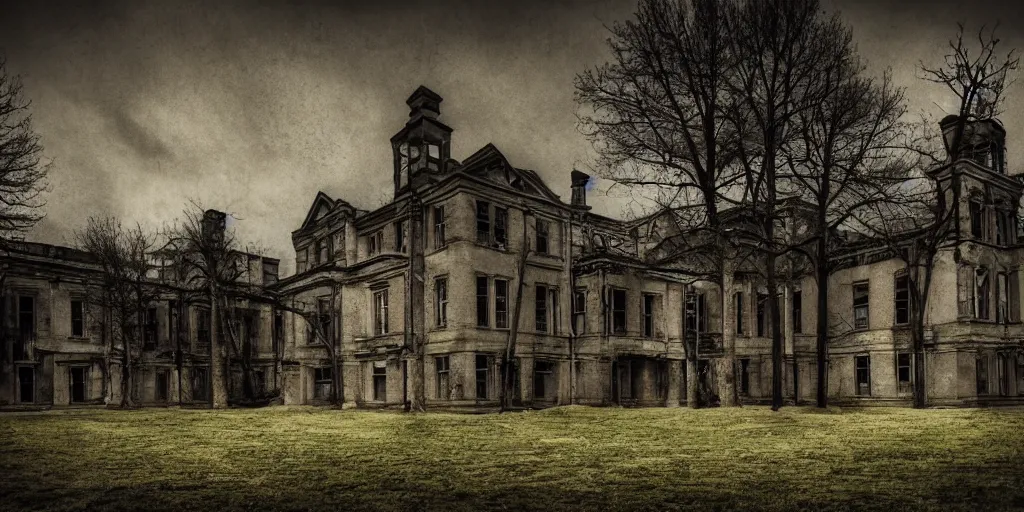 Image similar to a haunted asylum, realistic