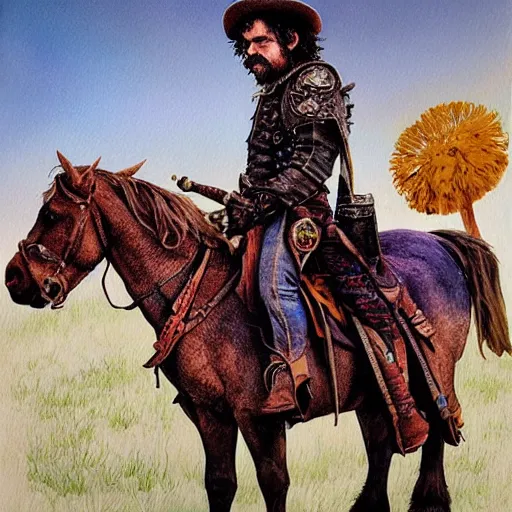 Image similar to Peter Dinklage as a cowboy, artwork by Daniel Merriam,