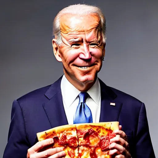 Prompt: joe biden holding a pizza like a newborn baby, award winning candid photography