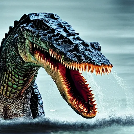 Image similar to a photoshop of a crocodile being eaten by a dragon