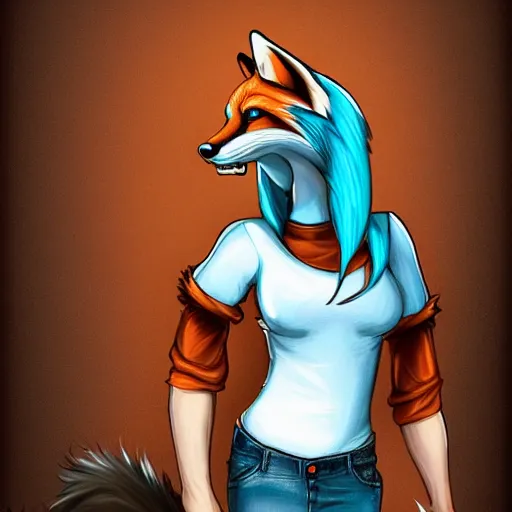 Prompt: A fox wearing a t-shirt and jeans, energetic, dynamic, digital art, highly detailed, FurAffinity, digital fantasy art, 3d