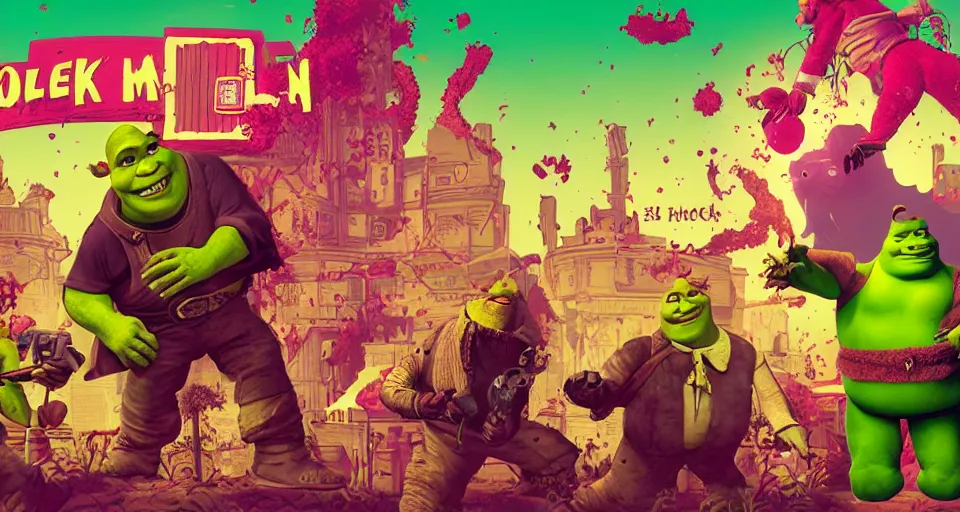 Image similar to shrek, cover of Hotline Miami 2, Main Menu