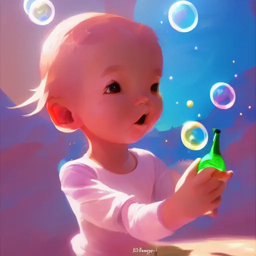 Image similar to happy toddler with bubbles, behance hd by jesper ejsing, by rhads, makoto shinkai and lois van baarle, ilya kuvshinov, rossdraws global illumination