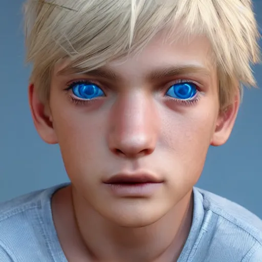 Image similar to a detailed portrait of boy with blonde hair and blue eyes, unreal engine 5 rendered, incredibly highly detailed and realistic, 8 k, sharp focus, studio quality