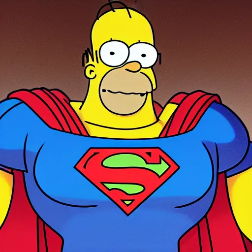 Image similar to a film still of homer simpson as superman from the boys ( 2 0 1 9 series ), high detail, smooth, sharp focus, cgsociety, artstation, illustration, unreal engine, 8 k, 4 k