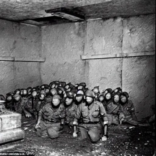 Image similar to minions storm hitler's bunker, 1 9 4 5, second world war, old photograph, war footage, grainy, detailed, awar winning