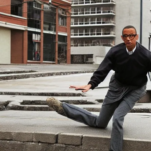 Prompt: gus fring doing parkour