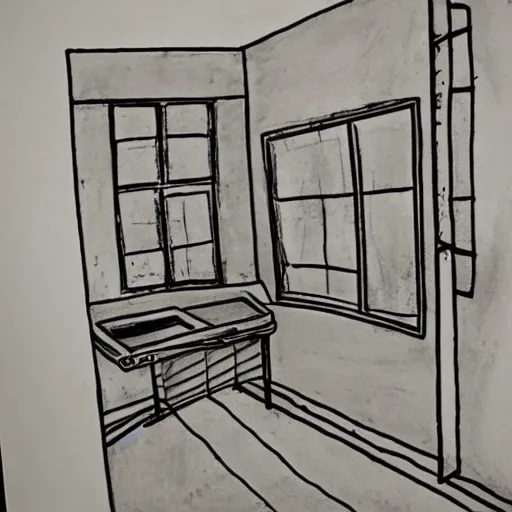 Prompt: ink pen drawing of a creepy abandoned old surgery room