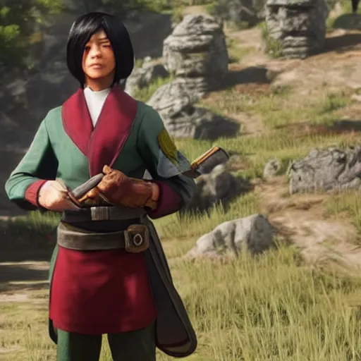 Prompt: toph beifong in red dead redemption 2, character render, full body shot, highly detailed, in game render