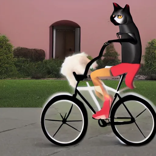 Prompt: cat using bicycle, photo realistic, realistic lighting, realistic shadows, 4 k, riding a bike, cat riding a bicycle