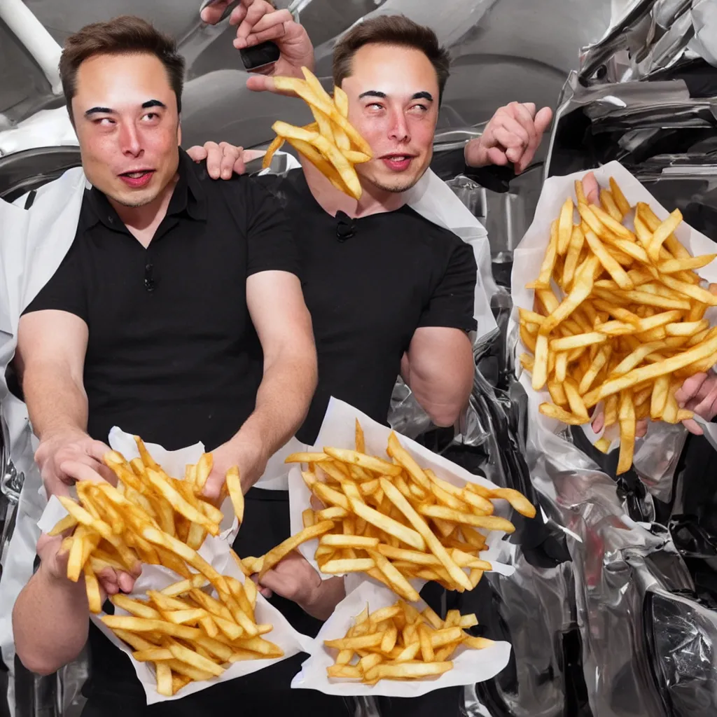 Prompt: elon musk inside a bag of french fries