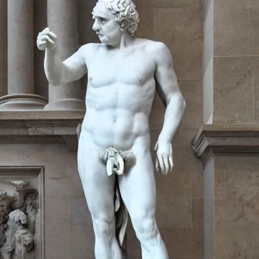 Prompt: Bernie Sanders posing seductively, Greek marble statue by Michelangelo, detailed, masterpiece