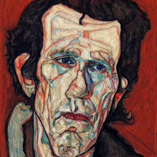 Prompt: portrait of keith richards by egon schiele in the style of greg rutkowski