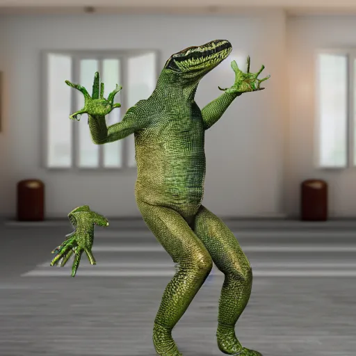 Prompt: High Resolution! reptilian Influencer dancing on tiktok, 8K, photorealistic