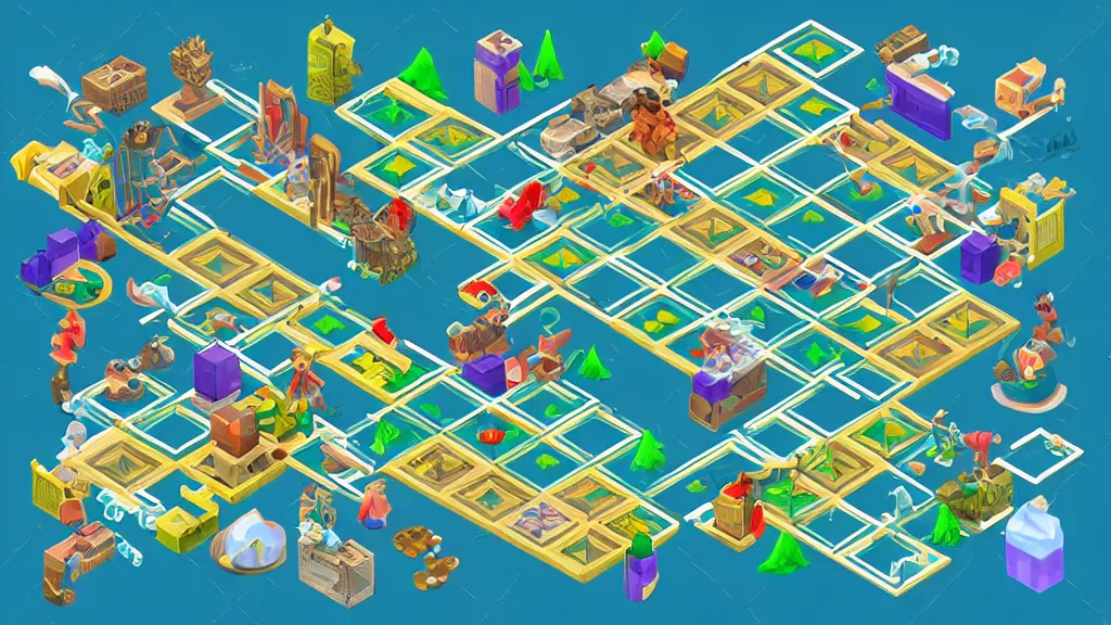 Image similar to sketched seasonable change isometric puzzle game, intricate design change