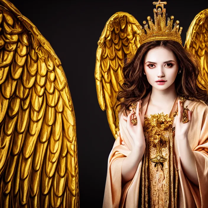 Prompt: photo of a very beautiful!! angel queen with ornate robes, highly detailed, 4 k, hdr, smooth, sharp focus, high resolution, award - winning photo