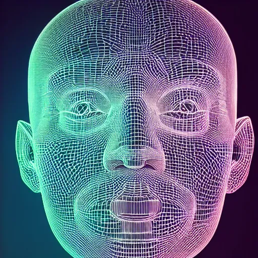 Image similar to a 3d human head made up of shiny holograms