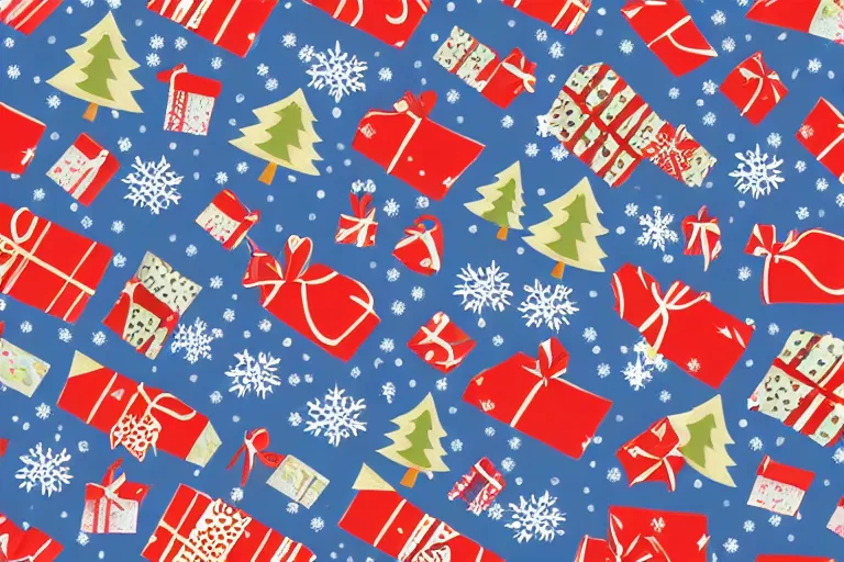 Prompt: a wrapping paper pattern with christmas print, illustration