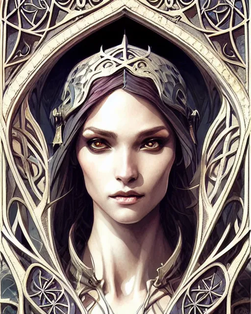 Image similar to Beautiful and playful medieval knight portrait, art nouveau, fantasy, intricate triangular designs, elegant, highly detailed, sharp focus, art by Artgerm and Greg Rutkowski and WLOP