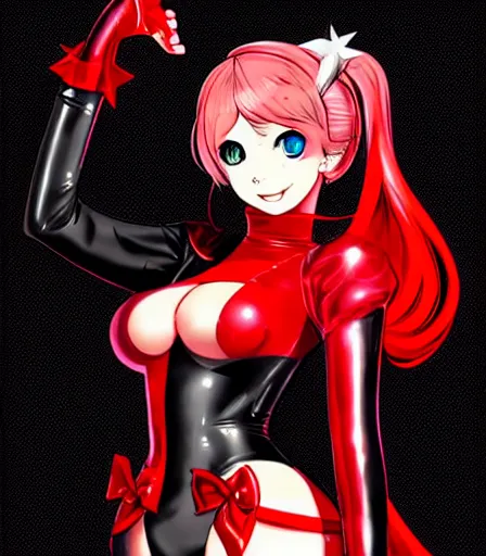 Image similar to beautiful ann takamaki from Persona 5 in her red latex outfit digital portrait in the style of stanley artgerm