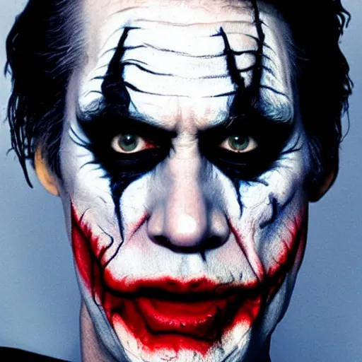 Prompt: Jim Carrey with scary face paint inspired by the joker 4K quality super realistic