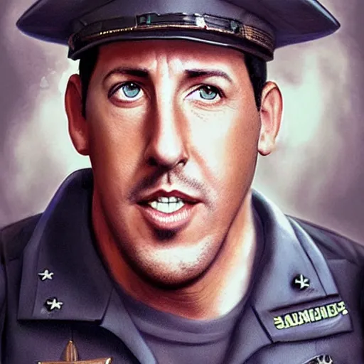 Image similar to Adam Sandler as a navy SEAL, high resolution fantasy concept art, intricate details, soft lighting