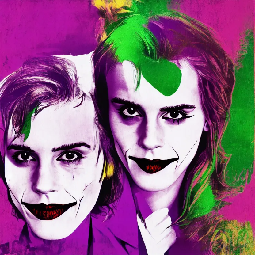 Image similar to emma watson as the joker, andy warhol style, 4 k,