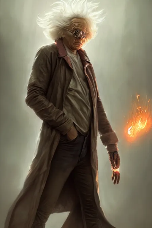 Prompt: character art by bastien lecouffe - deharme, doc emmett brown, absolute chad