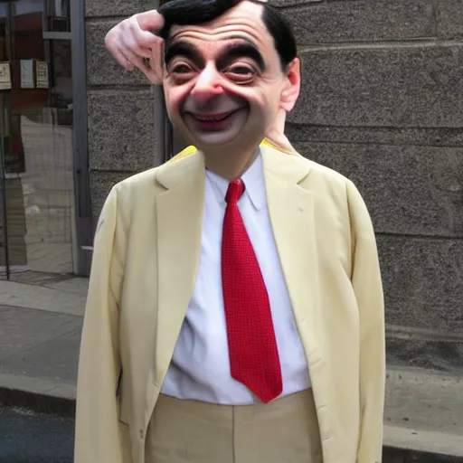 Image similar to Mr. bean dressed as a bean