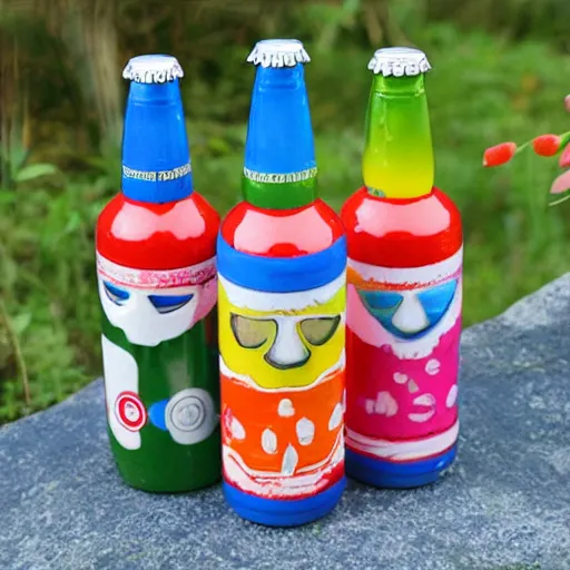 Prompt: colorful beer bottle childrens toy plastic