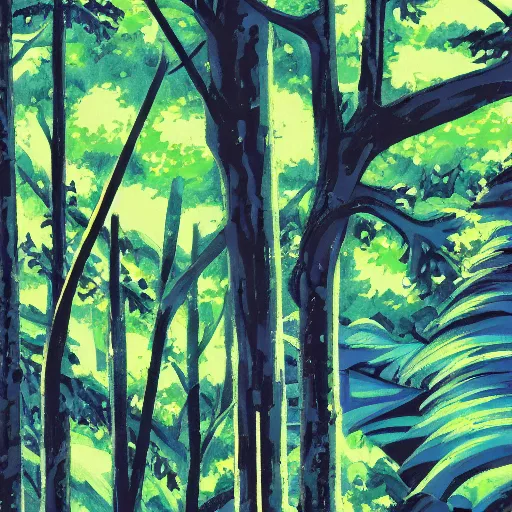 Prompt: high detail sharp anime gouache background , forest by jackie chan