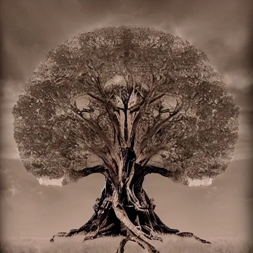 Prompt: photo of tree of life movie overcast lighting
