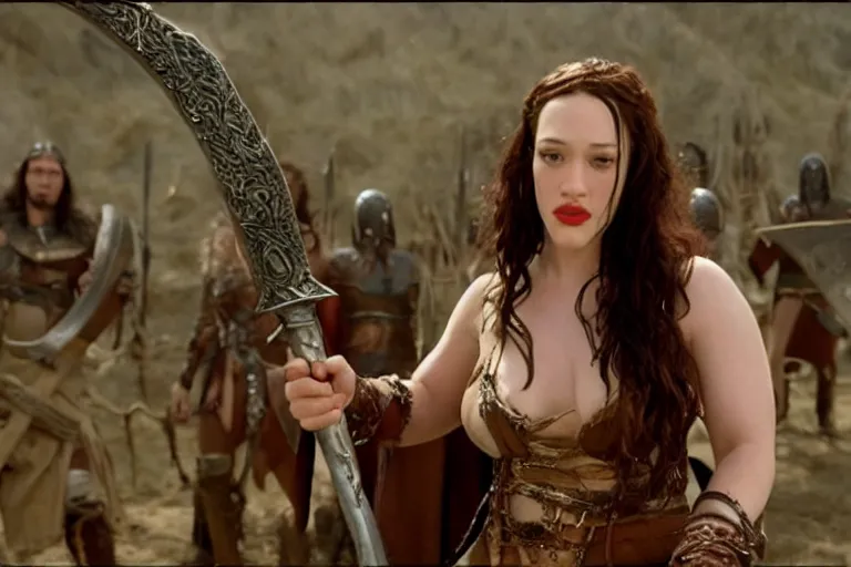 Prompt: A film still of Kat Dennings in Conan the Barbarian, high detail