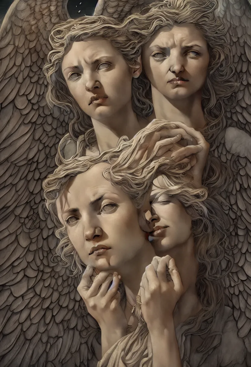 Image similar to beautiful very extreme closeup portrait, weeping angels, angel of grief, stone statues, the time of angels, blink, unreal engine, greg rutkowski, loish, rhads, beeple, tom bagshaw, alphonse mucha, global illumination, detailed and intricate environment